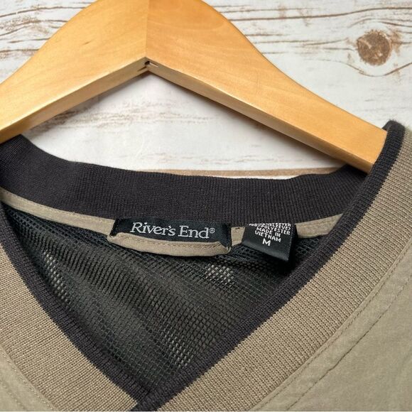 🎇VINTAGE River’s End Green Khaki & Black V-neck Pullover Windbreaker Size M - Picture 9 of 9